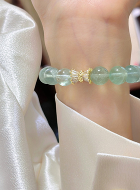 天然10mm绿萤石新款手链白水晶小