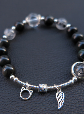 天然黑曜石手链黑发晶原创ins小