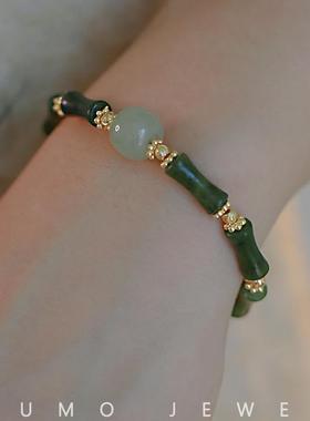 星辰子*天然橄榄玉竹节手链女新