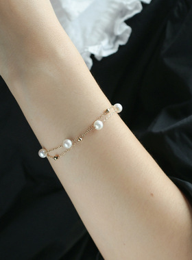 天然淡水珍珠手链双层可调节满天