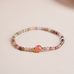 天然碧玺玛瑙串珠手链手串简约少女糖果色弹力绳直播爆款 工厂批发