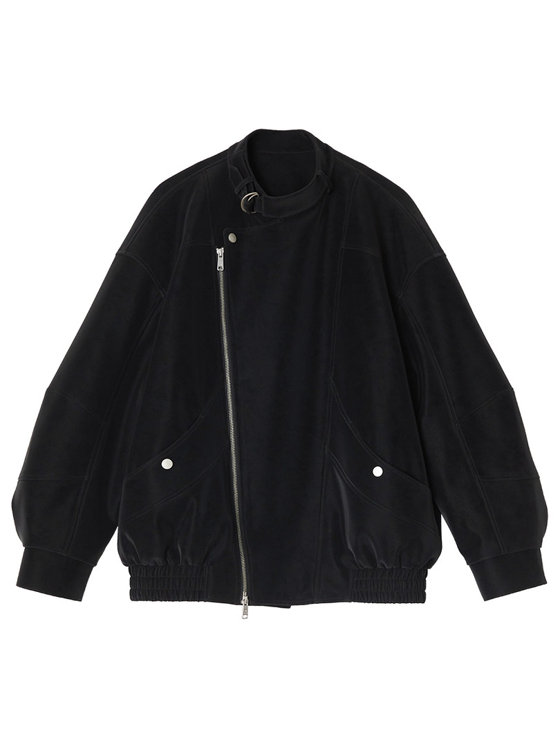 Black zip-up jacket displayed on a white background