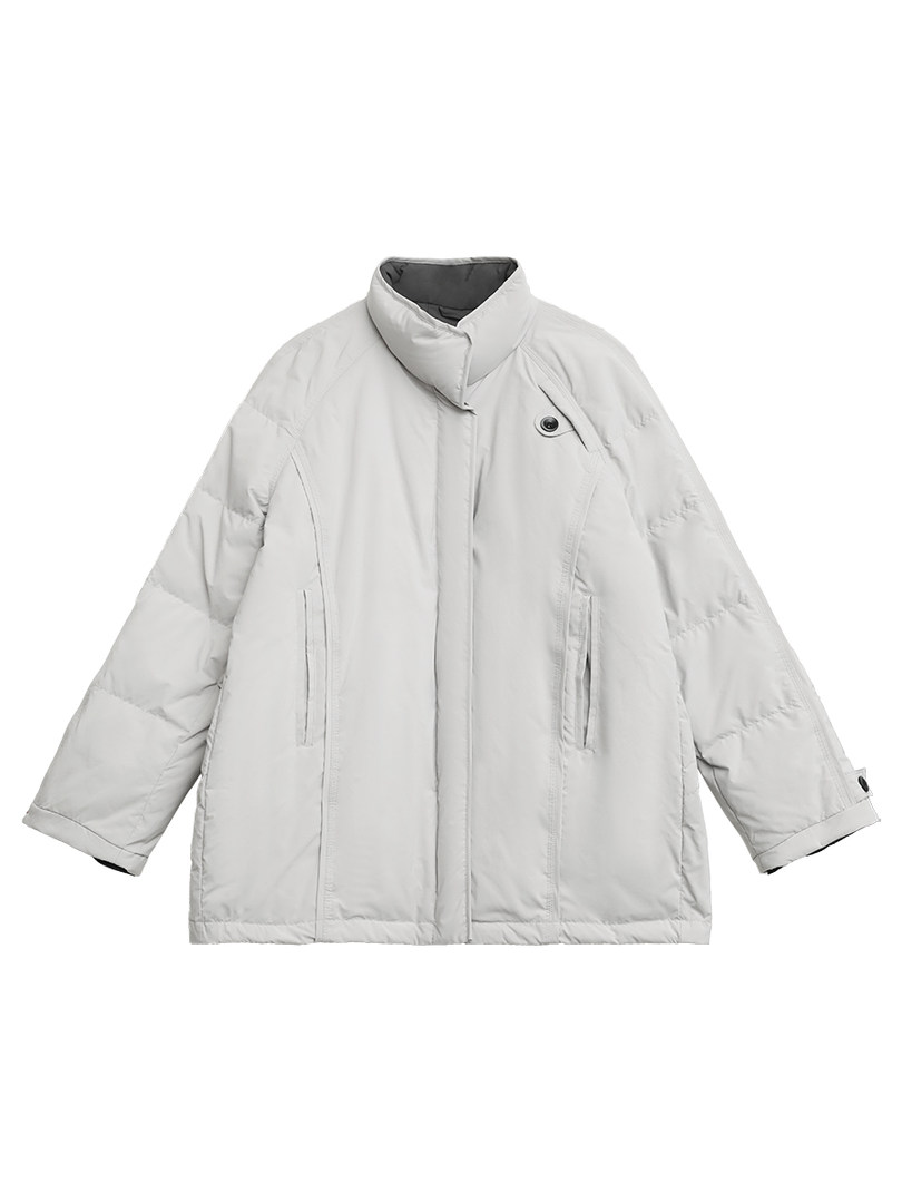 Light gray puffer jacket on a white background