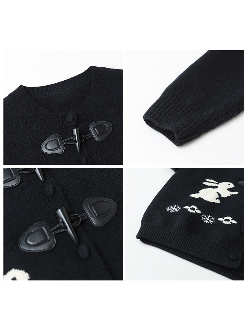 Black knitted sweater with toggle closures and bunny motif