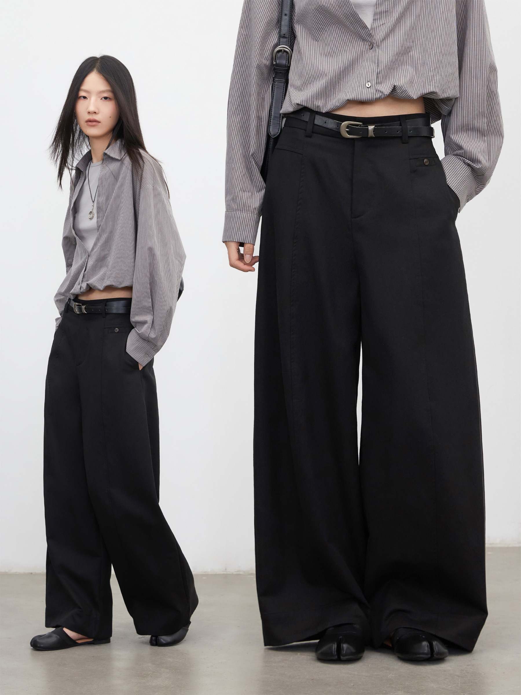 CHIC VEN 秋新商品テンセルコットンハイウエストスリムシザーズワイドレッグパンツドレープロングパンツカランボラパンツレディース
