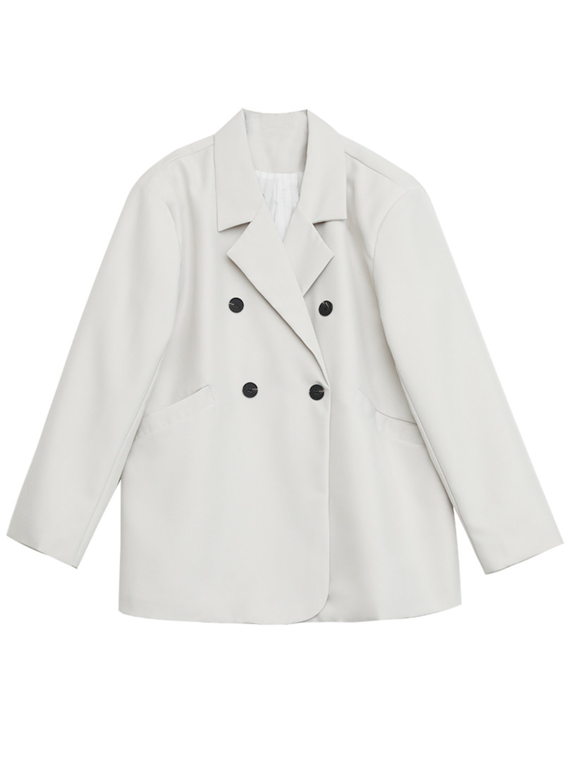 White double-breasted blazer jacket on a plain background