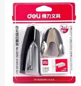 。得力办公用品0252迷你订书机起钉器10#书针套装文具装订用器包