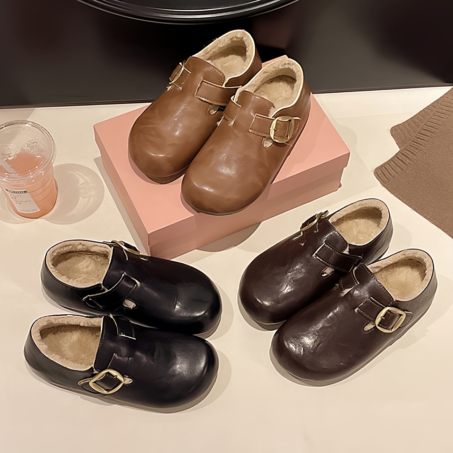 厚底增高4cm加绒勃肯鞋皮面