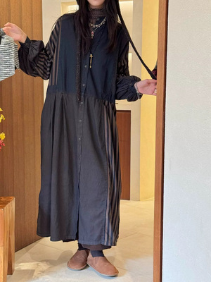 26春夏新款 日系小众条纹拼接落肩纯棉宽松休闲长袖衬衫女士