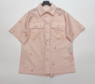 26夏季新款 小众粉色亚麻棉宽松短袖翻领衬衫T恤短裤套装女士