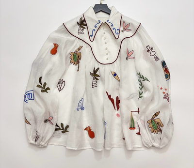 2026早春新款 澳洲小众度假风重工刺绣减龄宽松罩衫女士衬衫上衣