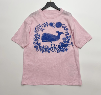 25夏季新款 小鲸鱼印花粉色纯棉复古印花圆领宽松休闲短袖T恤女士