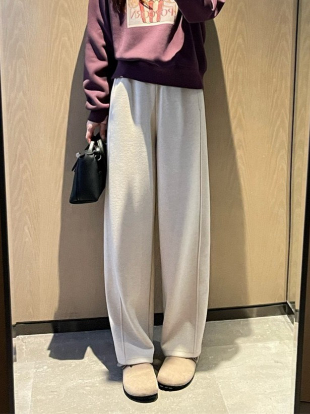 王炸面料！真丝羊绒加绒加厚松紧腰垂感针织毛呢直筒阔腿裤女秋冬