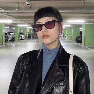 太阳镜防紫外线 防晒墨镜女紫色方形网红眼镜高级感新款