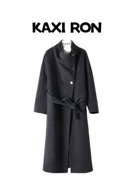 【巴依专享】立领3粒扣牦牛绒长款系带大衣S6603衣长117