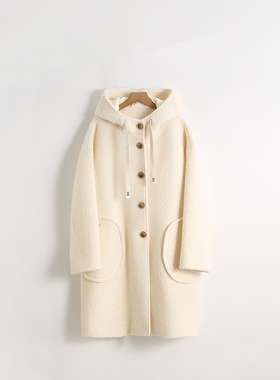 【巴依专享】卡西绒贝贝连帽款绵羊毛大衣D1370 衣长90