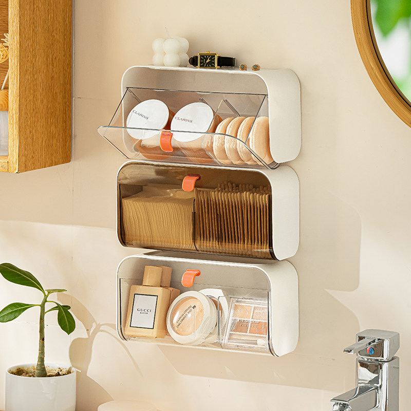 卫生间镜柜收纳盒化妆棉卸妆棉签盒壁挂翻盖洗漱台浴室防尘置物架,收纳整理,桌面收纳盒,淘宝优惠券,粉丝福利购,淘宝优惠卷