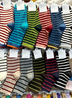 韩国ETNA袜子女彩色条纹运动袜网红街头潮流棉袜百搭学院风中筒袜