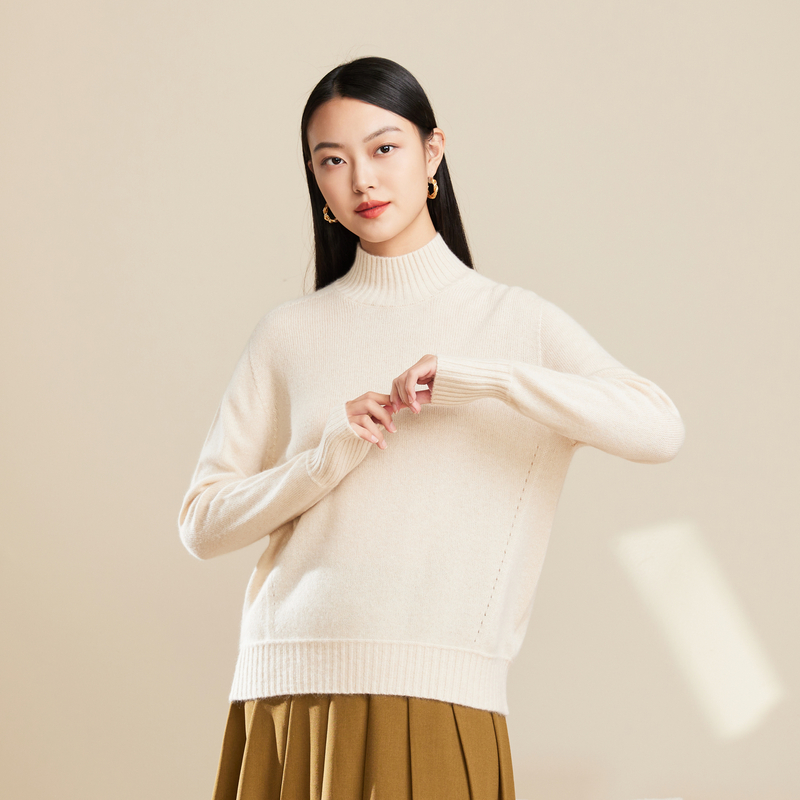 春竹秋冬新款新款山羊绒气质显瘦软糯风半高领女针织衫-DWS231S03