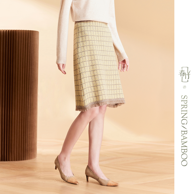 春竹/秋季新款绵羊毛宽松保暖气质显瘦小香风半身裙-WSP231056