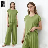 莫代尔无袖 套装 T恤阔腿裤 休闲大码 两件套宽松家居服睡衣睡裤 夏季