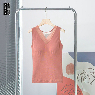 加大款女羊毛桑蚕丝马甲免穿文胸固定杯高弹亲肤保暖蕾丝性感背心