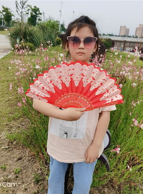 7寸中国咏春烫金布扇舞蹈道具