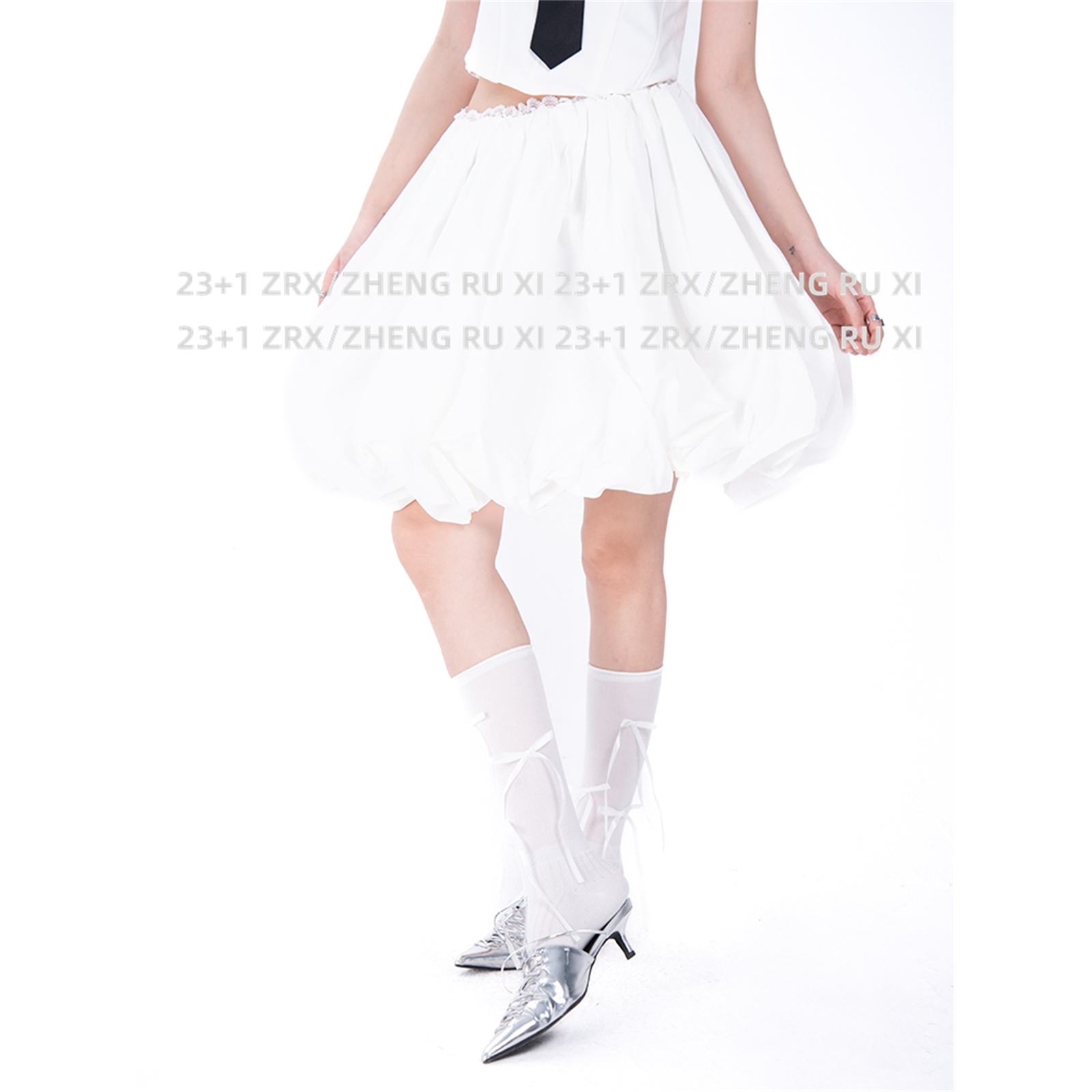 付新博女装云朵蓬蓬裙半身裙女小众设计高腰A字裙灯笼短裙13881