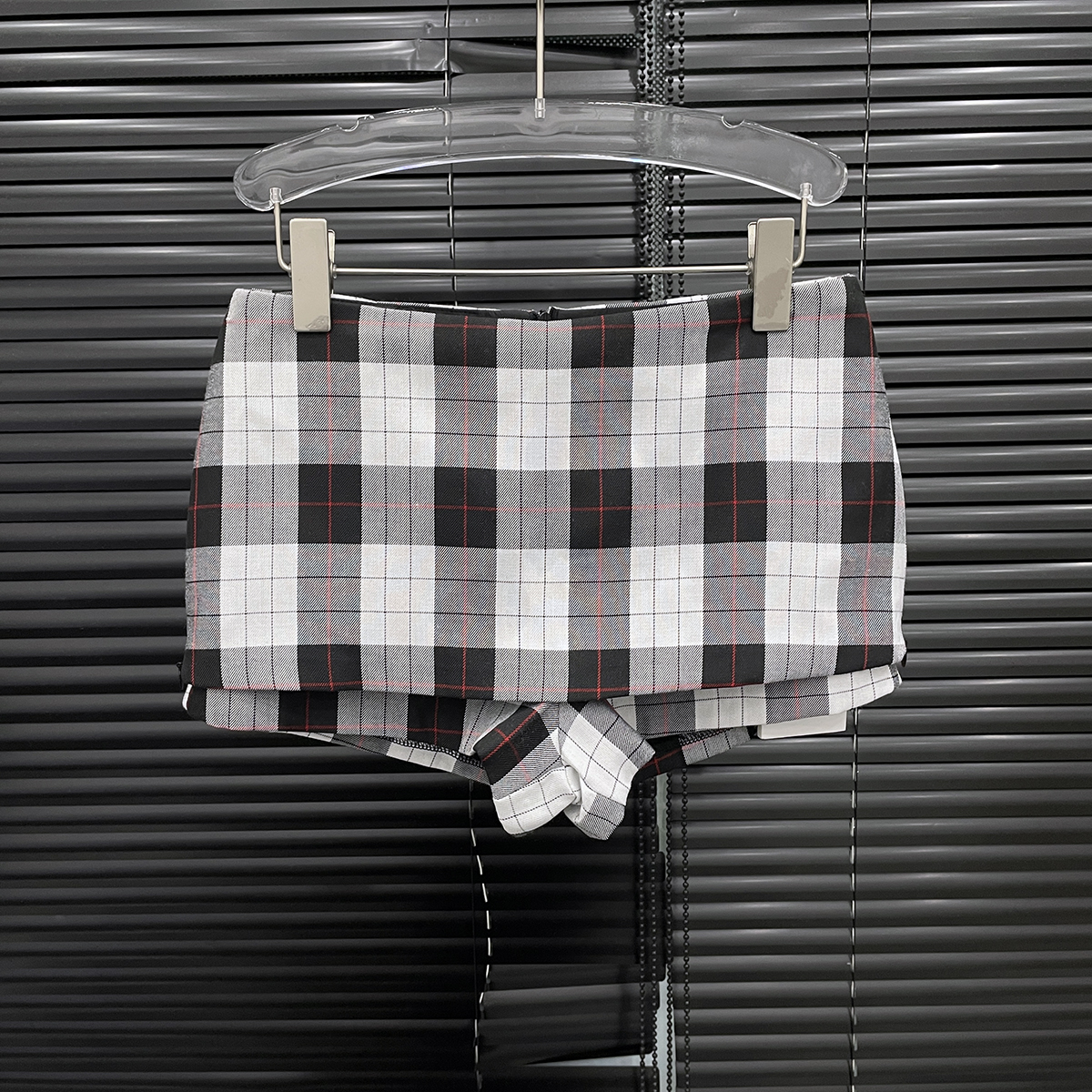 付新博女装侧拉链两穿格子短裙女小众设计辣妹A字裙半身裙裤13844