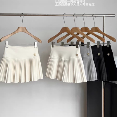 毛呢百褶半身裙女2025新
