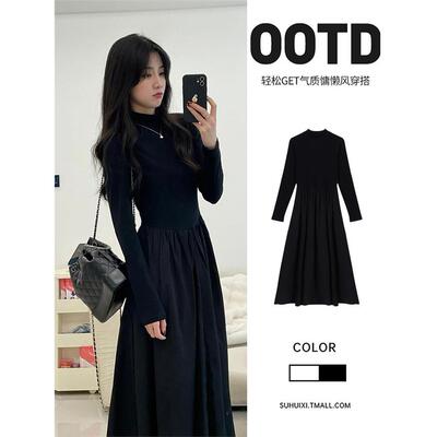黑色针织连衣裙女2025新