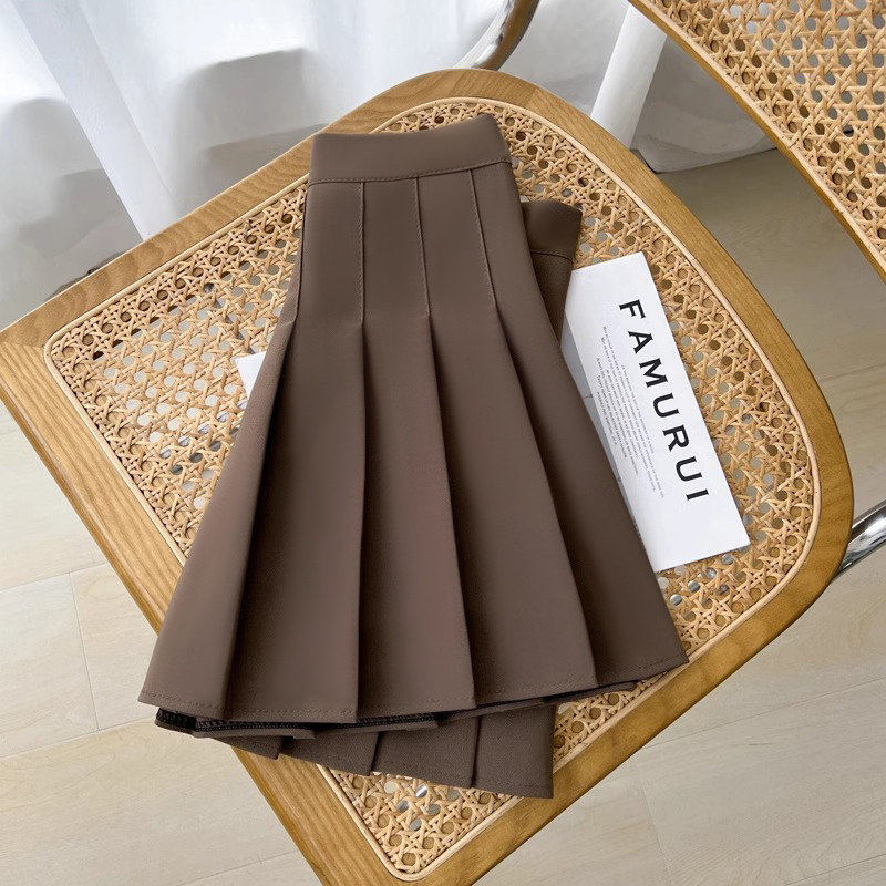 咖色百褶裙女春秋西装a字半裙高腰防走光jk高级美拉德半身短裙