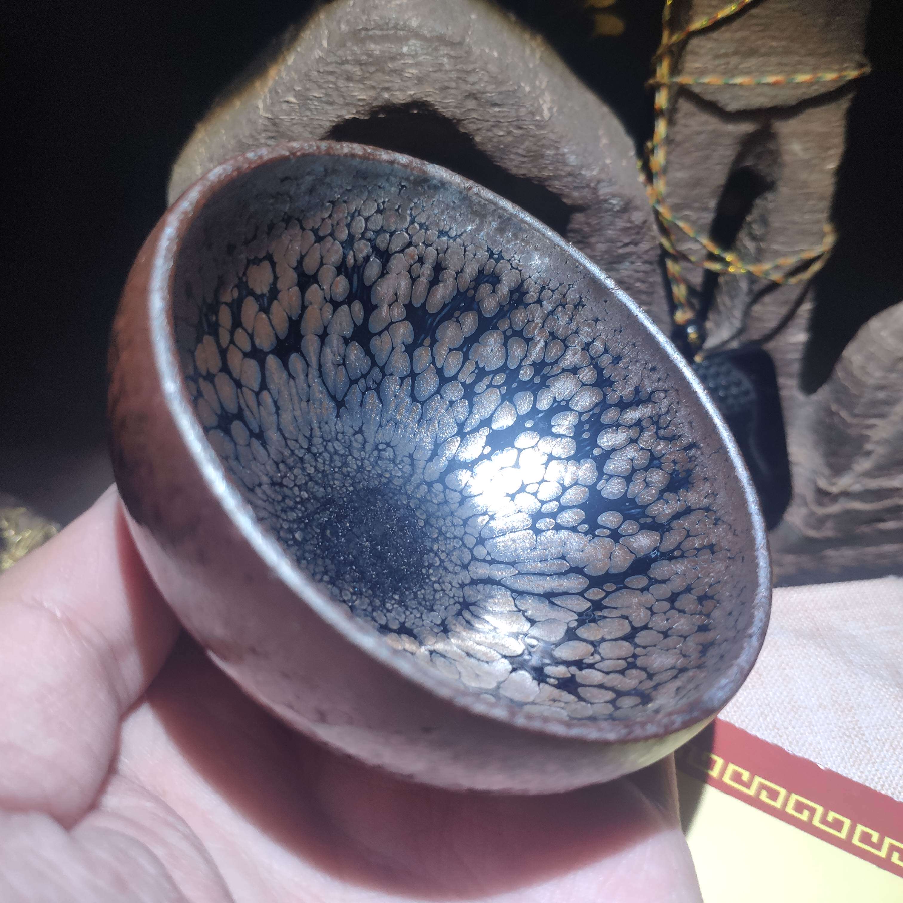飞惺建盏传承人名家李达全手绝版黑底银斑油滴小口杯茶器品茗瓷