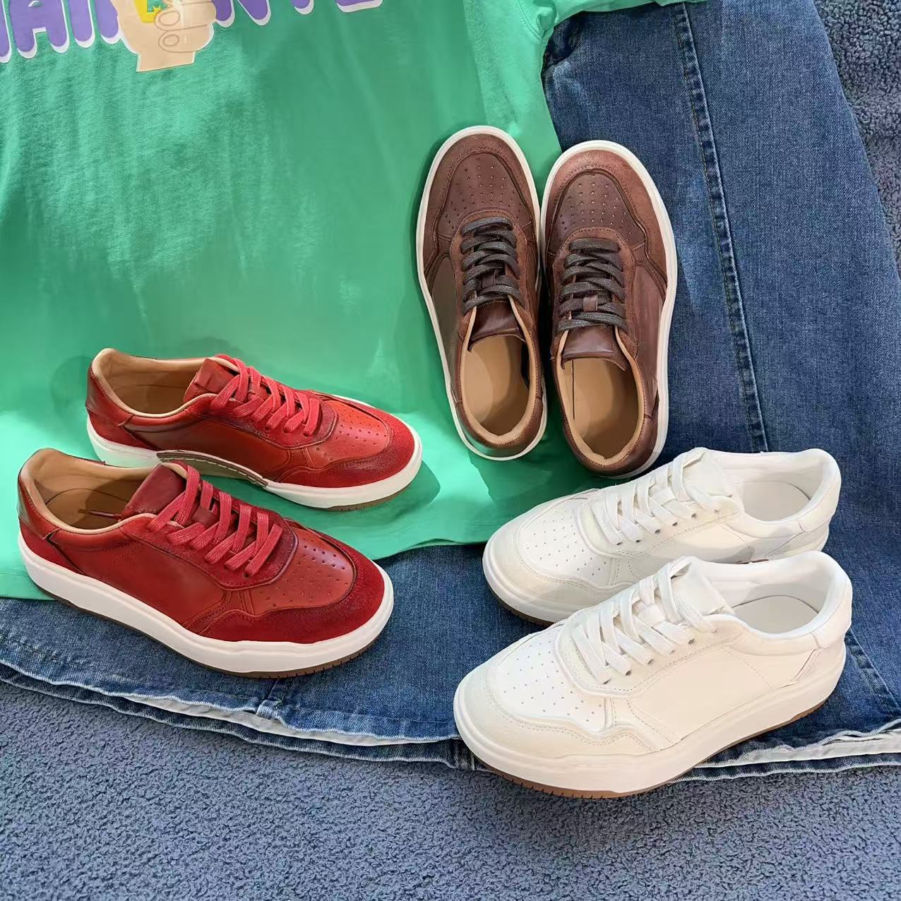 百搭复古休闲运动舒适手工板鞋女