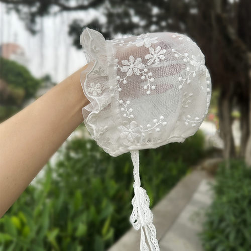 夏季春秋婴儿蕾丝网纱遮阳帽