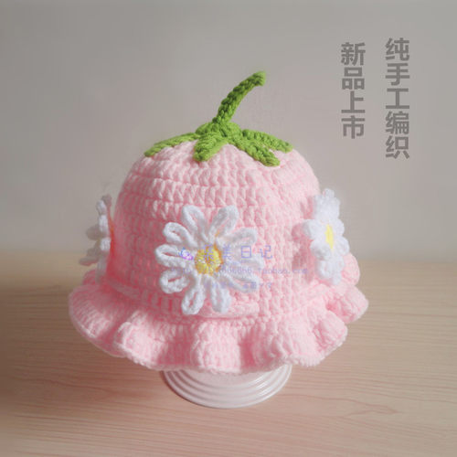 加厚保暖手工花朵木耳边毛线帽子
