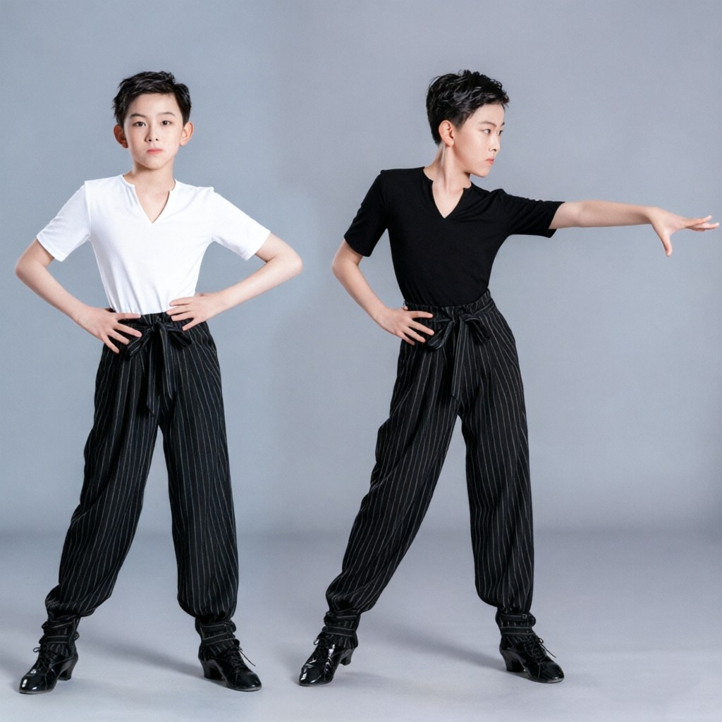 男童拉丁舞练功服上衣男孩演出训练服春夏长短袖形体服T恤考级服