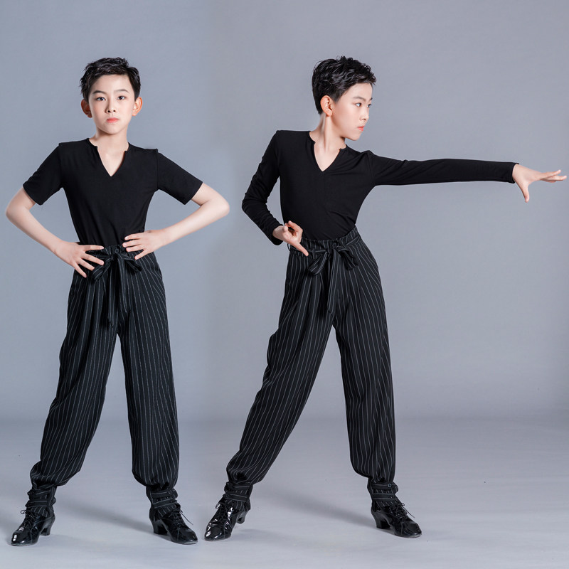 男童拉丁舞练功服上衣男孩演出训练服秋冬长短袖形体服T恤考级服