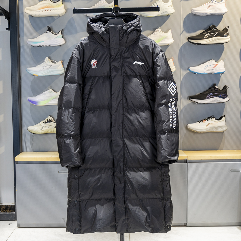 李宁保暖连帽长款男子羽绒服