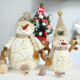 圣诞雪人公仔毛绒麋鹿娃娃布艺雪人桌面摆件橱窗美陈圣诞节装 饰品