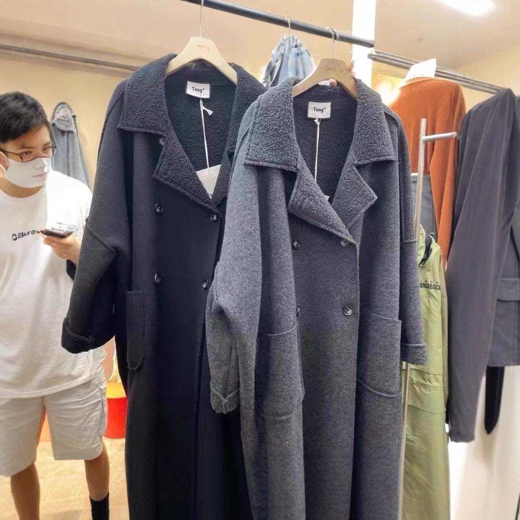 秋冬加厚羊羔毛大衣外套女2024新款韩版双排扣翻领过膝中长款