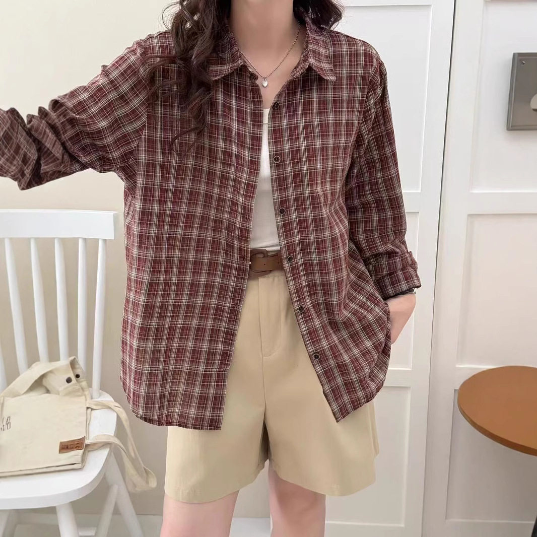2025年春款格子衬衫女宽松休衬衫