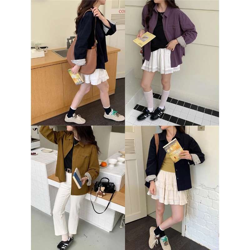 3th Morning 博主随性感 韩系简约条纹拼接袖衬衫外套ZY3502