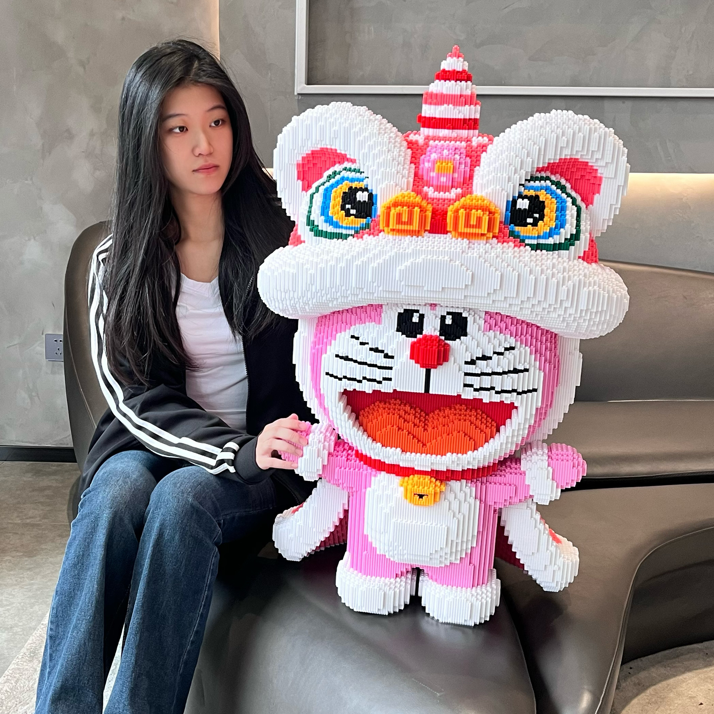 粉色少女系醒狮哆啦A梦积木手工拼装玩具成人高难度益智解压拼图