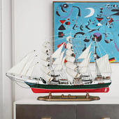 一帆风顺帆船模型仿真实木工艺船客厅装 饰摆件开业乔迁招财礼物