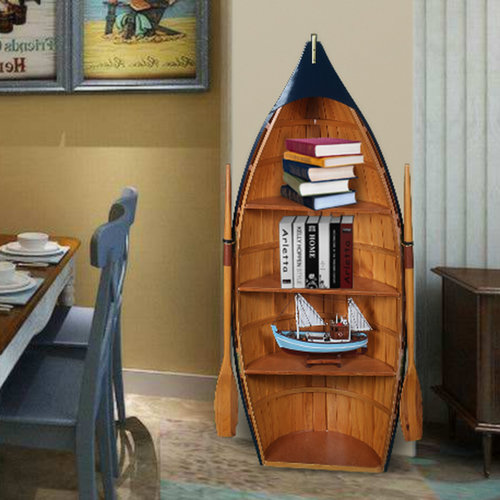 地中海实木船型卧室转角书柜茶几