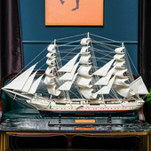精品白天鹅一帆风顺带灯帆船模型客厅装饰木船工艺品摆件开业礼物