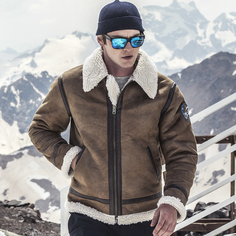 AK男装秋冬轻复古B6皮毛一体加厚短版夹克潮流外套