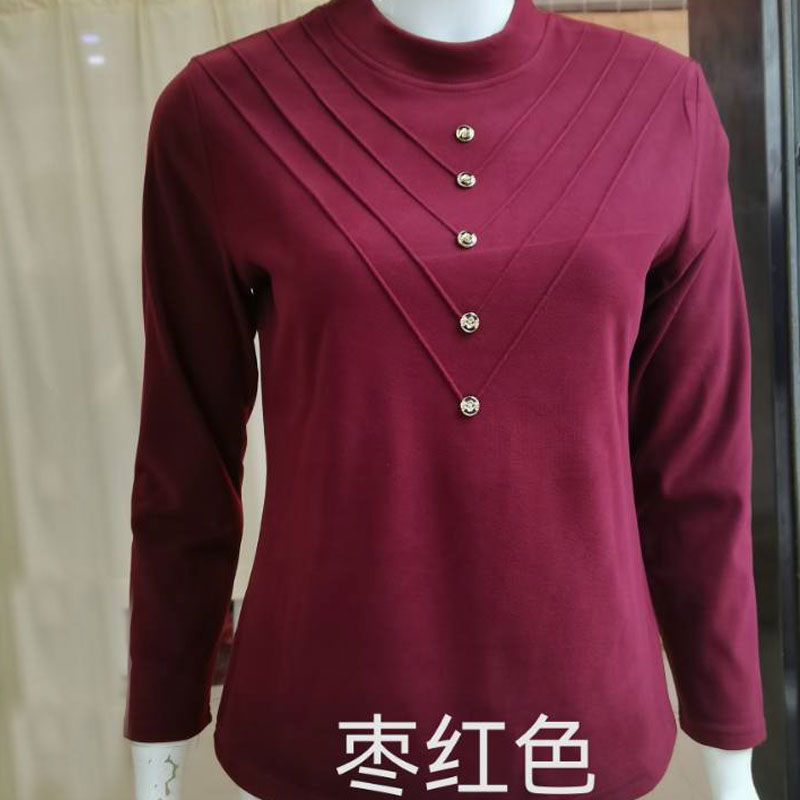 妈妈装加肥加大德绒打底衫女春秋宽松百搭女修身圆领上衣外穿断码