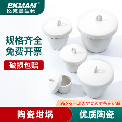 陶瓷坩埚弧形带盖耐高温 学实验耗材器材教学用品 实验室可用
